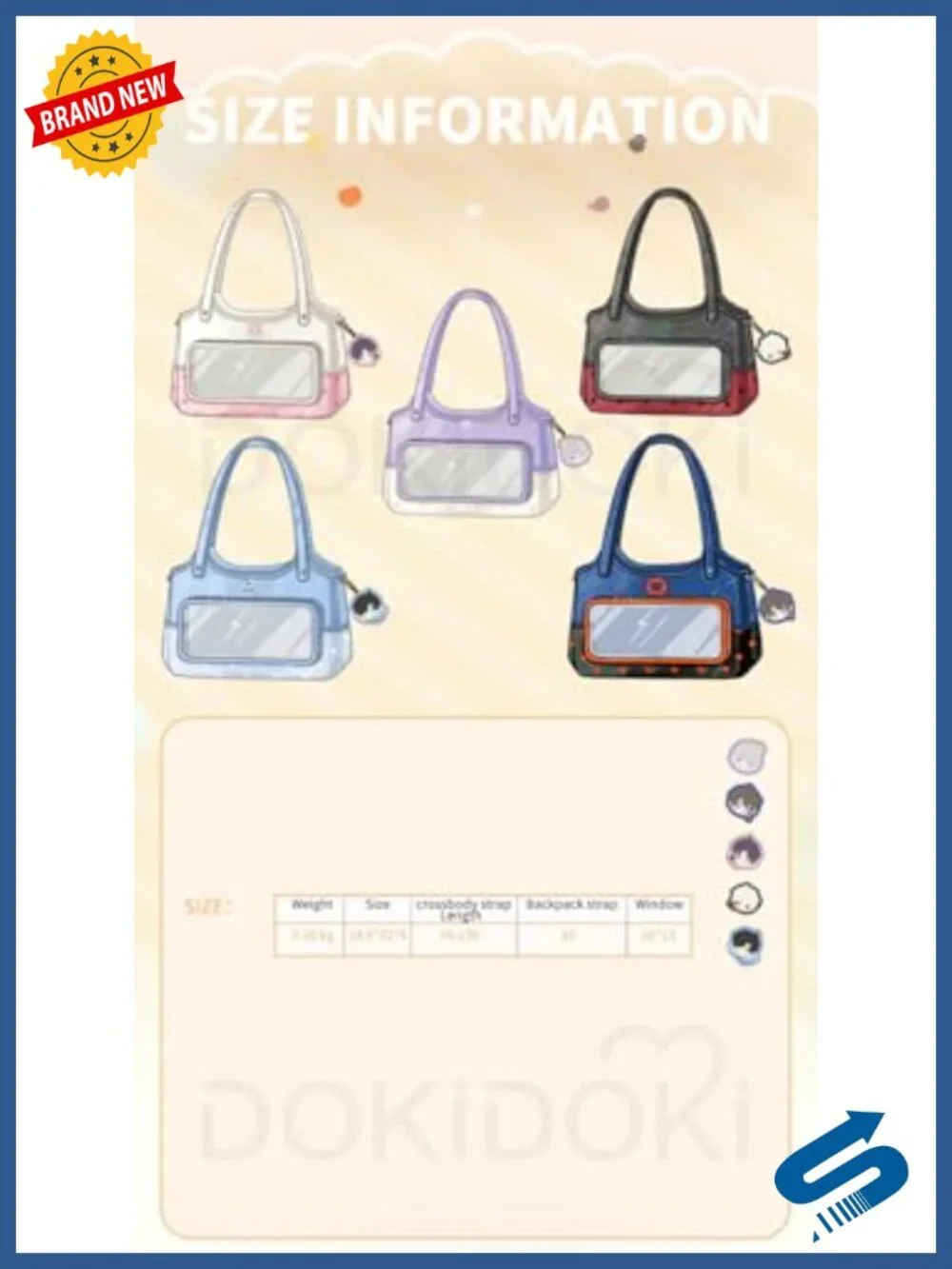 Cosplay Itabag Crossbody Bag Waterproof Fabric with Transparent Display Window